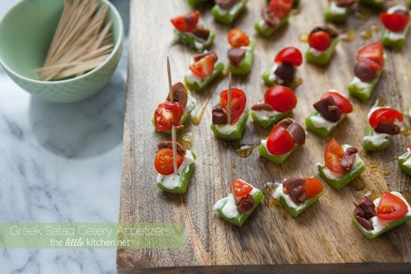 Greek Salad Celery Appetizers | The Little Kitchen